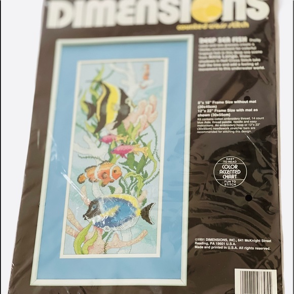 Vintage 1991 Nautical Dimensions “Deep Sea Fish” Counted Cross Stitch Kit - Picture 2 of 7
